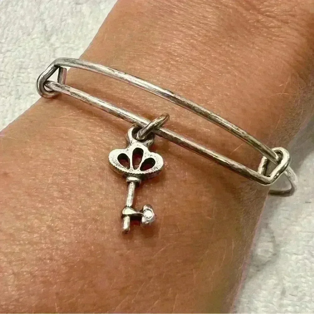 Alex and Ani Skeleton Key Charm Bangle In Rafaelian Silver-slight discoloration
